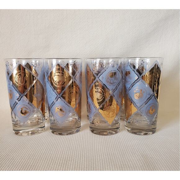 8 Vintage Zodiac Glasses MCM Atomic Diamond Astrological Signs Tumblers - Picture 1 of 16